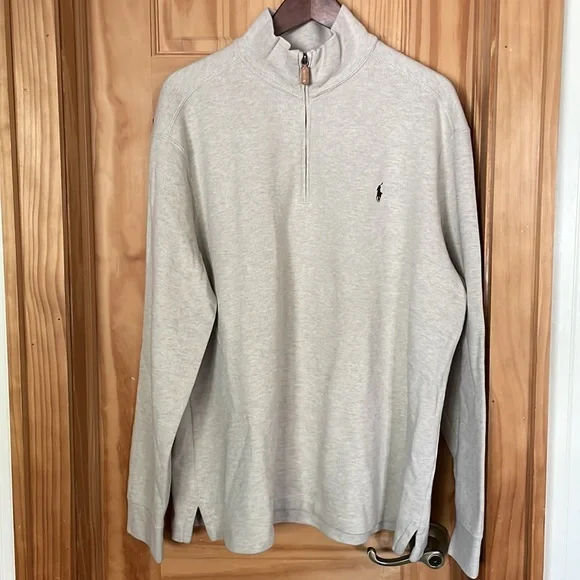 POLO RALPH LAUREN Men's Classic Quarter-Zip Pullover- Color Oatmeal - Picture 2 of 5